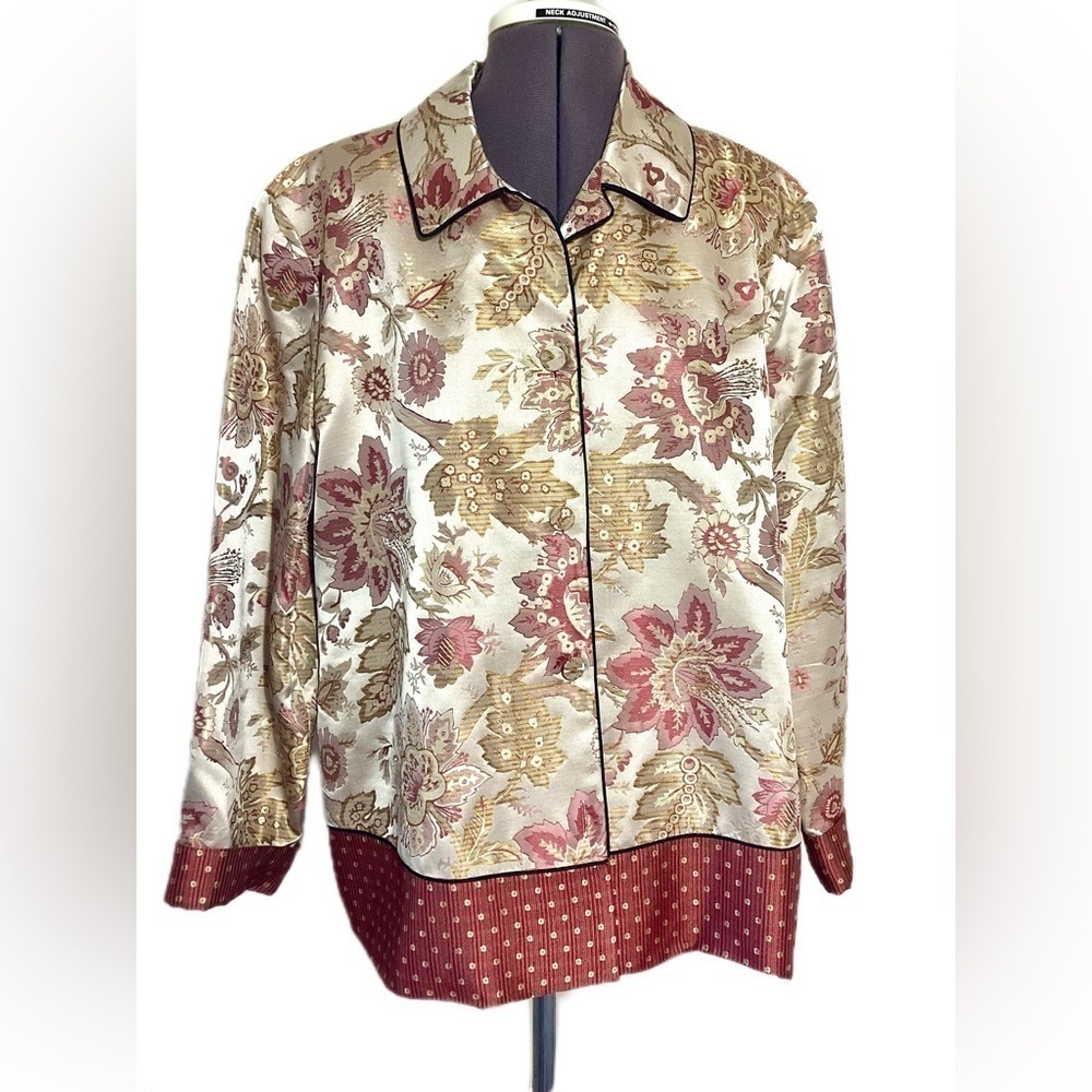 August Max Silk Floral Jacquard Jacket Size 4 Autumnal Sophisticated Chic Fall - Picture 4 of 15
